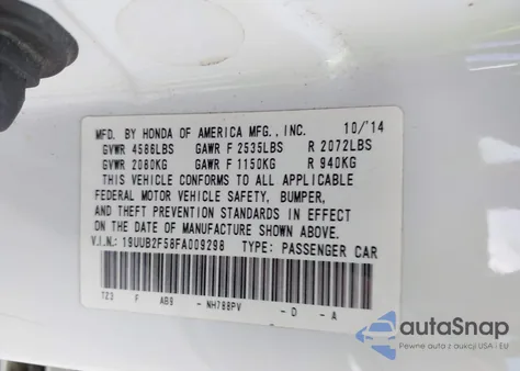 2015 Acura Tlx V6 Tech from USA, damaged, VIN 19UUB2F58FA009298
